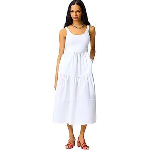 NEW J. CREW Factory Tiered knit mixy midi dress in White Cotton Size XXL